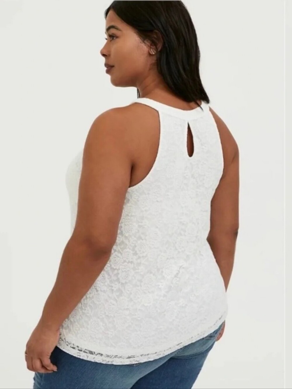 Torrid White Lace Goddess High Neck Tank Top Size 00/10 - Picture 2 of 6